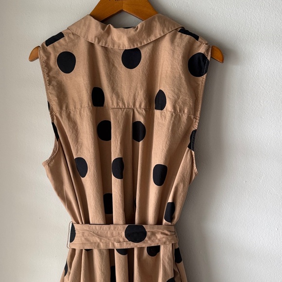 Who what where tan and black polkadot button front shirt dress sleeveless - Picture 6 of 7